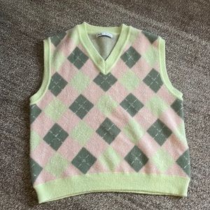 Zara pink and green argyle sweater vest